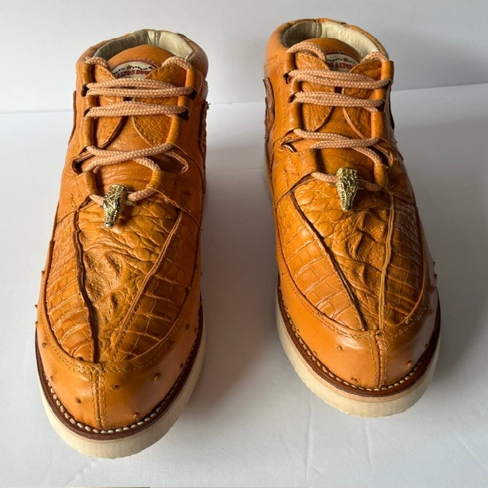 Los Altos Genuine Ostrich Caiman Leather Mid Top Sneakers Men's 6 Honey Tan